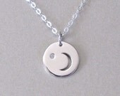 Silver Crescent Moon & Diamond Star Pendant Necklae