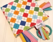Sensory Ribbon Blanket,Lovey,Tag Blanket/Argyle in Bright/Organic Cotton Fleece
