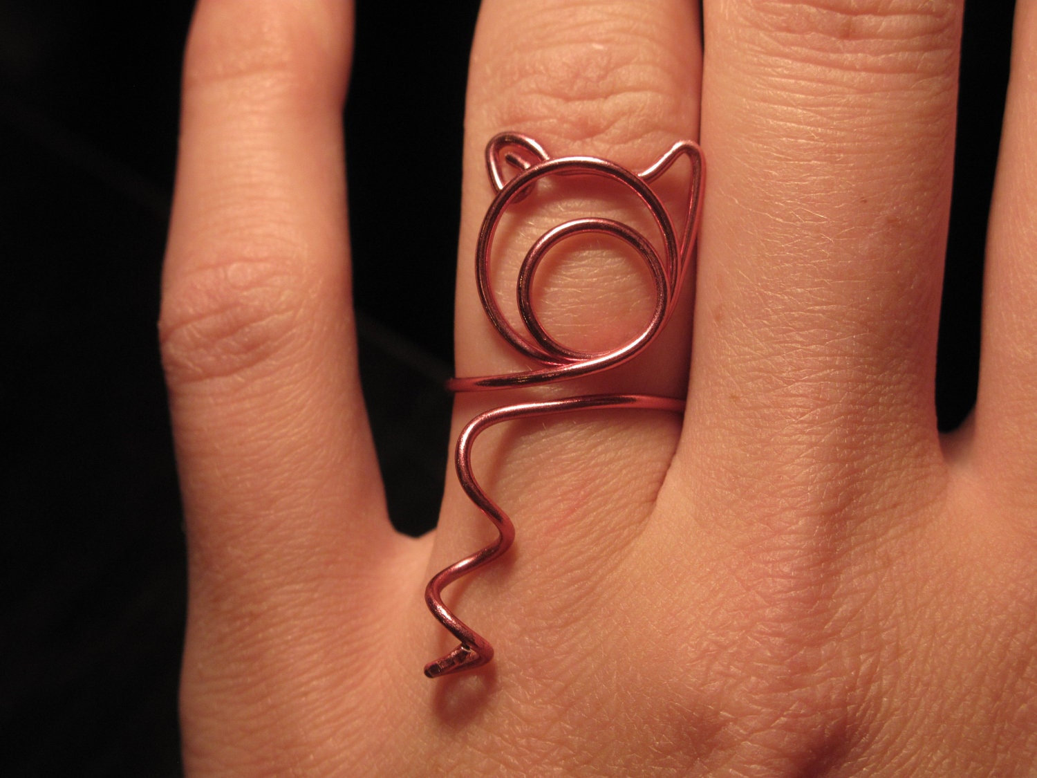Wire Wrapped Adjustable Small Pig Head And Tail Ring