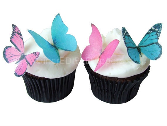 CUPCAKE TOPPERS - Edible Butterflies in 24 Fuchsia and Turquoise - Cupcake Supply Shop, Cupcake Decorating