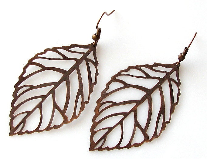 leaf earrings, leaf jewelry earrings, lightweight earrings, copper jewelry earrings, nature jewelry, simple earrings