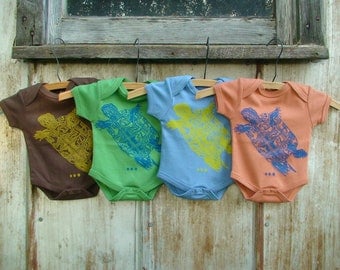 Naturally-Dyed Organic Cotton Baby Onesie - Painted Turtle - Various Color Options