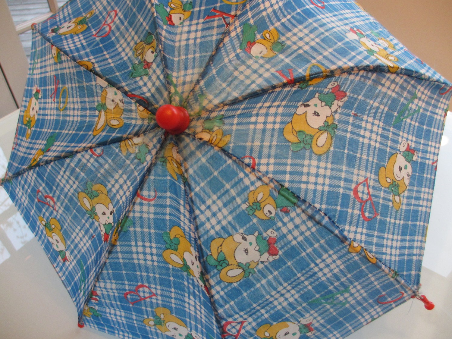 Vintage Childs Umbrella Dog and Alphabet Print