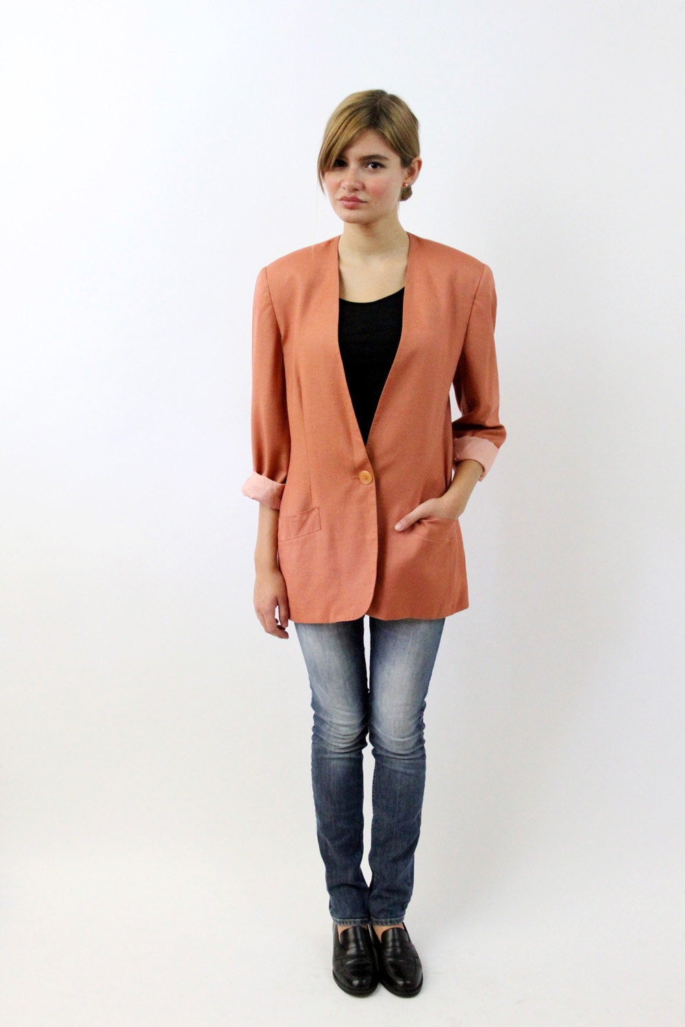 Vintage 80s Over-sized Peach Blazer / Colored Blazer