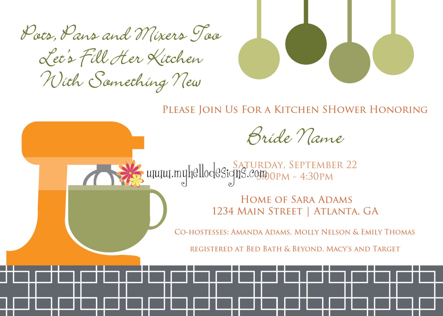 Bridal Shower Invitation:  Kitchen Mixer w/ Matching Recipe Card