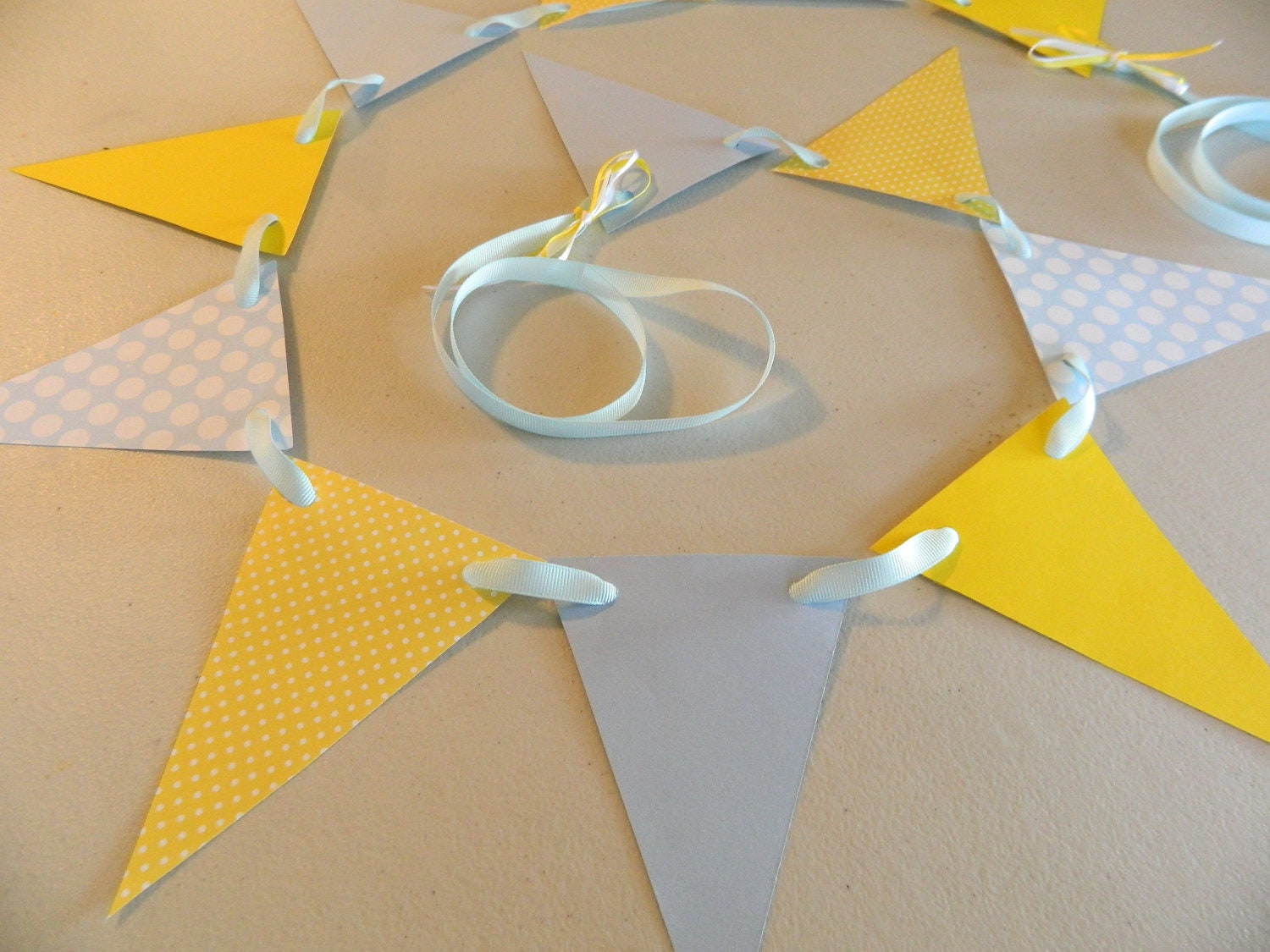 Paper Garland Yellow and Blue Paper Pennant Bunting Wedding Garland Photo Prop Party Decorations Nursery Decoration Baby Shower Decoration