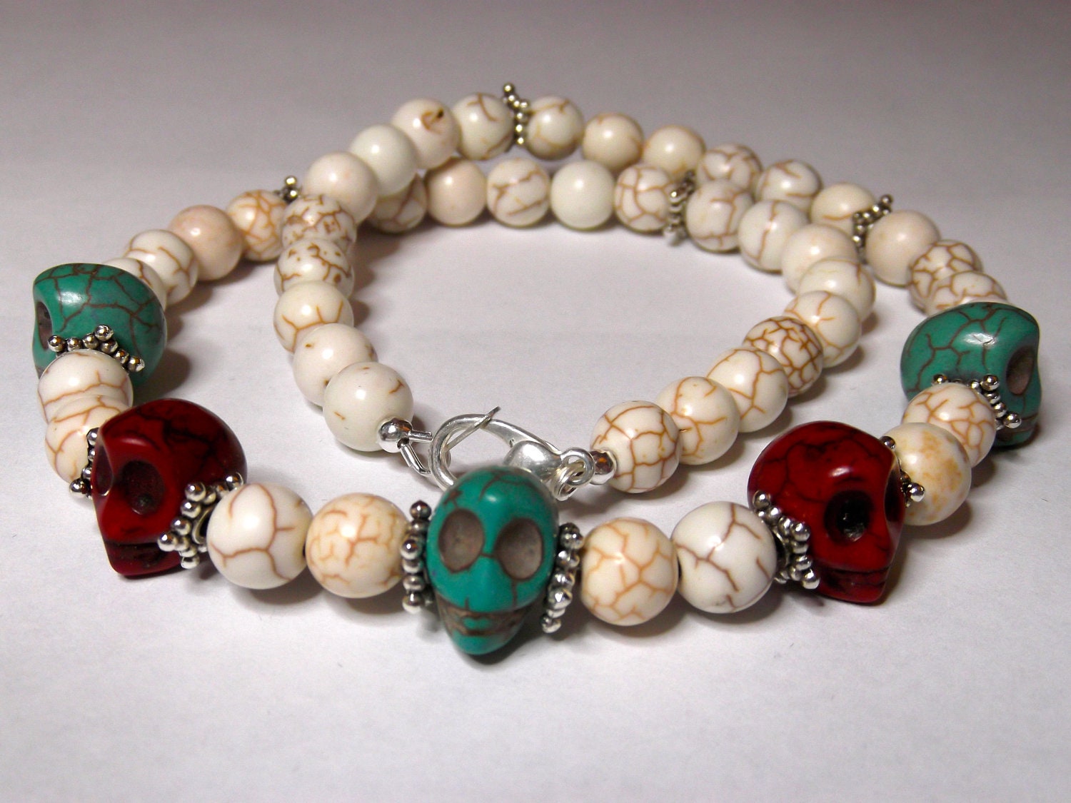 Not Your Granny's Pearls Necklace - Sugar Skull, Day of the Dead, Retro, Pinup, Rockabilly, Alternative Wedding