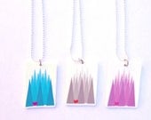 Mountain Range 3 Pendant Set, Plastic Best Friend Necklaces, Shrink Plastic Colorful Mountains, Aqua, Gray, Magenta, Matching Jewelry Gift
