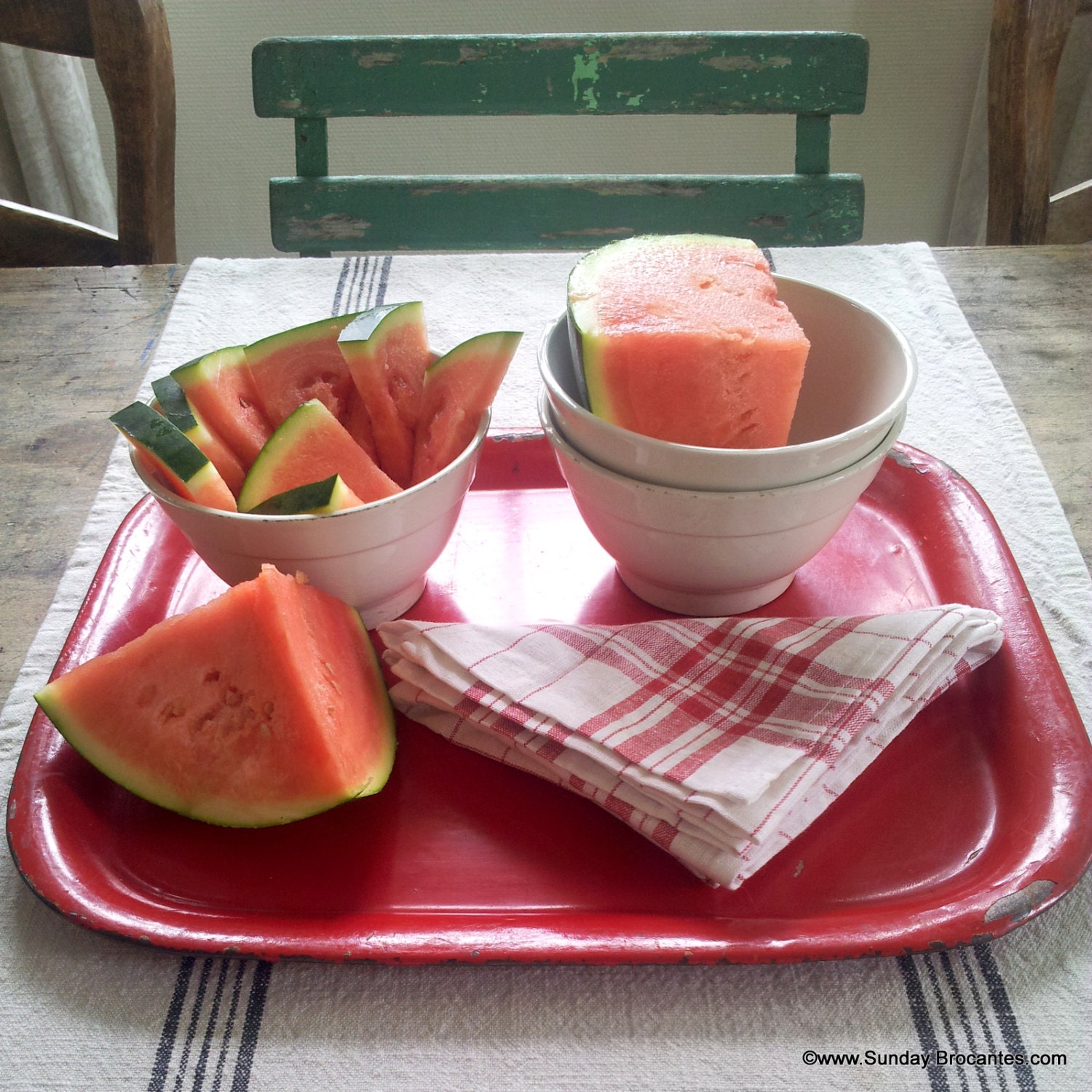 Red Vintage French Enamel Tray