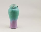 Product Development Reticulated Vase in Aqua over Lavender by Door Pottery - Handmade Art Pottery