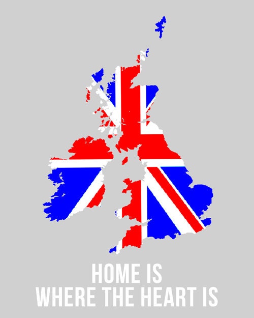 United KIngdom Home is Where the Heart is 8 x 10 inch Europe Travel Map CHOOSE your Color, SALE buy 2 get 3