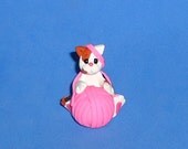 Polymer Clay Calico Cat with Yarn
