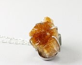Citrine necklace: druzy jewelry, sterling silver druse drusy necklace natural stone yellow fall fashion