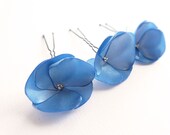 Blue flowers hair pins Romantic hair accessories OOAK by Jye, Hand-made in France