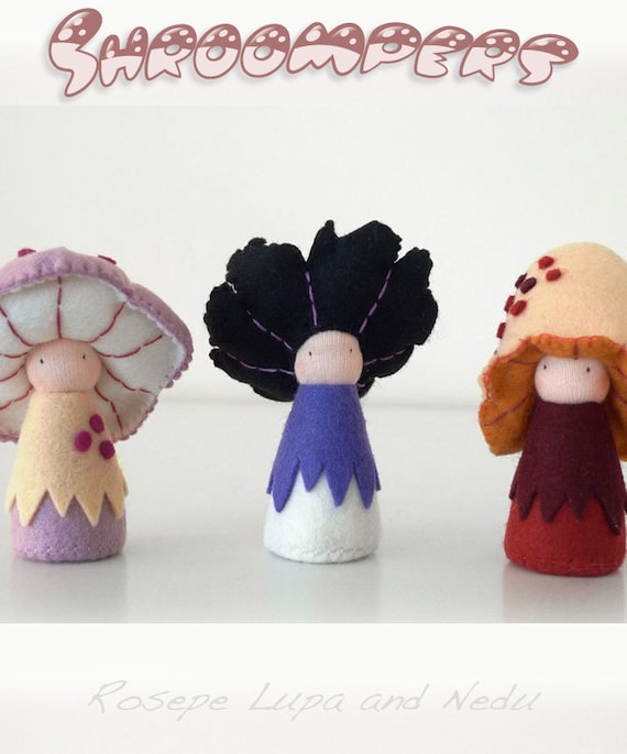 Natural Mushroom Felt Dolls / Rosepe, Lupa and Nedu