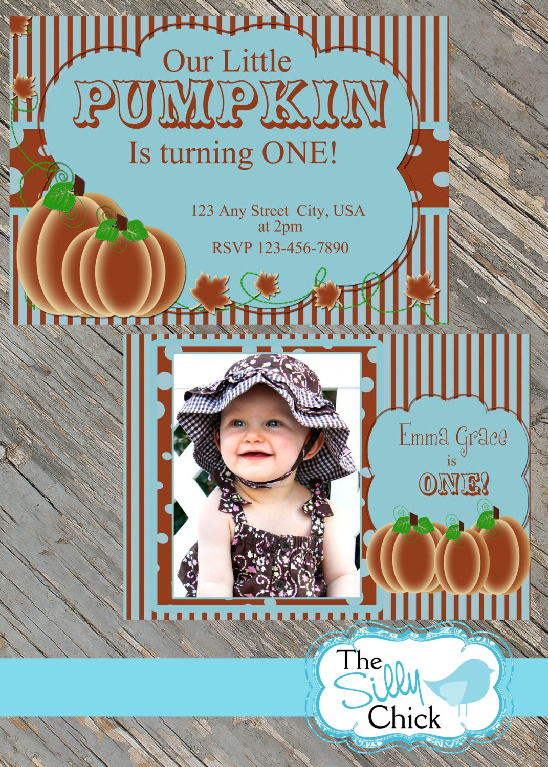 Autumn Pumpkins Birthday Invitation -Printable or PSD Template - Customize Invite or Birth Announcement