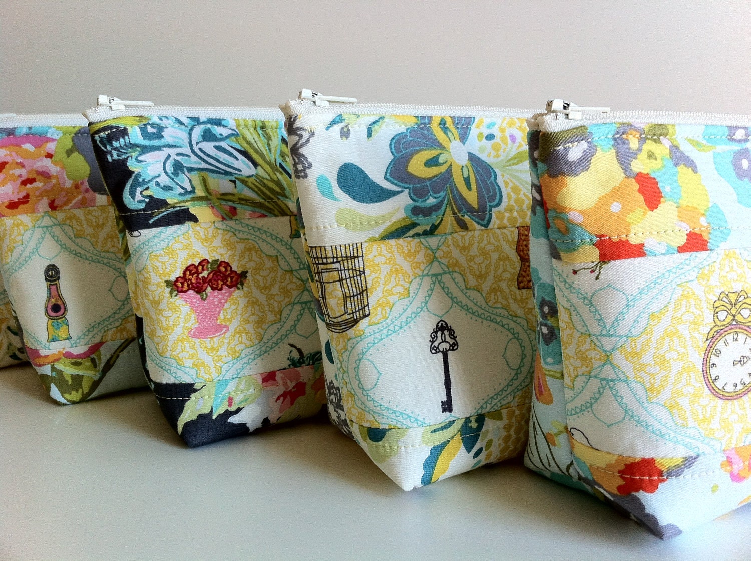 Bridal Party Gift Set, Bridesmaid Gifts, Cosmetic Makeup Bags, Wedding Favors by Tomodachi Kitty (Made to Order)- Set of 3,4,5,6,7,8)
