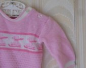 Pink Sledding Bear Sweater by Snuggle Alert, 3-6 month (vintage)