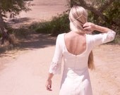 Vintage Inspired Wedding Dress Bridal Shower Rehearsal Dinner Crochet Lace 70s Bohemian Hippie Bride White- "Jade"