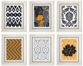 Set of Six Modern/Vintage Orange/Gray Wall Art - 8x11 Print Set - Home Decor - For Home (Unframed)