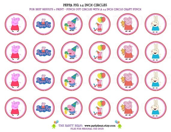 Peppa Pig Birthday Cupcake Toppers - Stickers - Tags: Digital pdf File YOU PRINT -1.5 Inch Circles Il_570xn