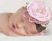 the VINTAGE LOLA shabby chic Chocolate Brown and Pink fabric flower headband hairpiece