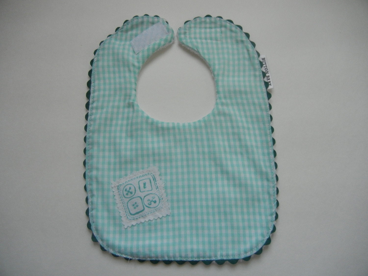 BABY BIB- Aqua gingham - Shower gift - Baby shower