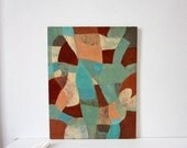 Abstract Painting - Brown, Teal, Turquoise and Shell Pink