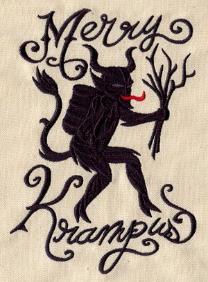 Merry Krampus Evil Santa Claus Embroidered Flour Sack Hand/Dish Towel
