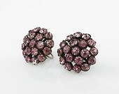 Vintage Purple amethyst rhinestone Flower earrings 1940s jewelry