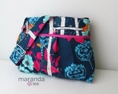 Stella DELUXE Chevron Diaper Bag Medium - Finnelopy Indigo with Hot Pink- 6 pockets Adjustable Strap Attach to Stroller