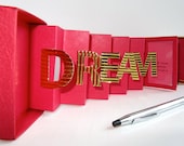 DREAM INSPIRATION Card in a Box With a QUOTE Original Design in Red and Gold Accordion Miniature Book-Card Handmade Personalized OoAK