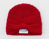 Crochet Baby Turban, Baby Girl Hat, Red Baby Hat