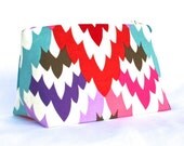 Makeup Bag in Retro Tribal Feather Premium Cotton: Unique Bridesmaid Gift, Party Favor, Indie Gift Idea, Mother's Day