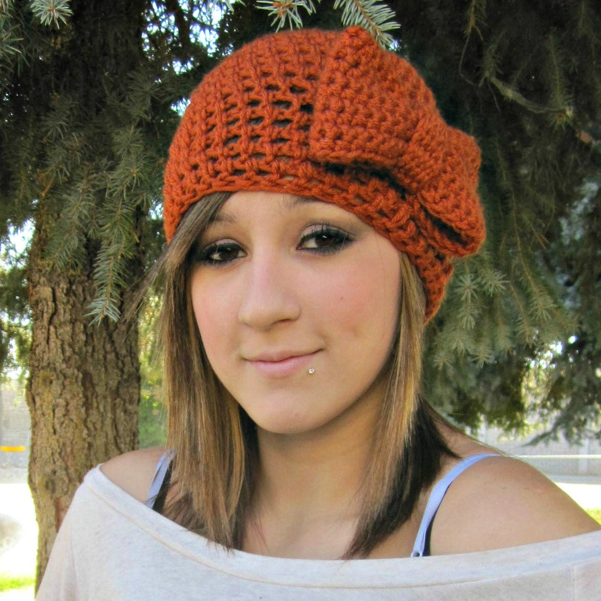 Dark Orange Beanie with Bow