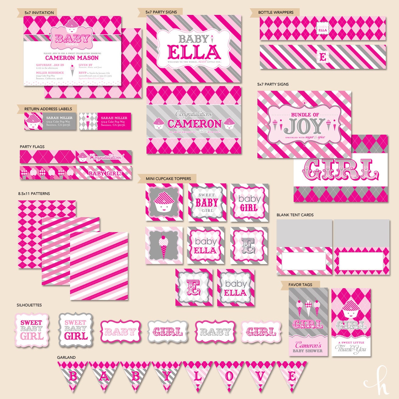 CUSTOM Sweet Shoppe Girl Baby Shower - "The Mostess" PRINTABLE Party Collection & Invitation (Pink)