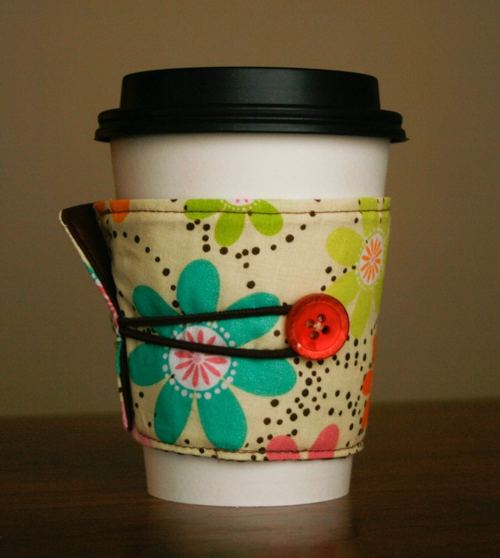 reusable coffee cozy sleeve- fun floral