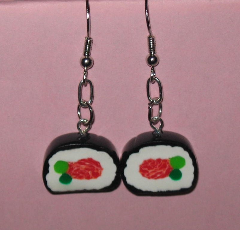 Clay Sushi Dangle Earrings for Pierced Ears