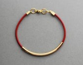 Red Leather Bracelet (Berry Red - Gold) - Modern Handmade Jewellery