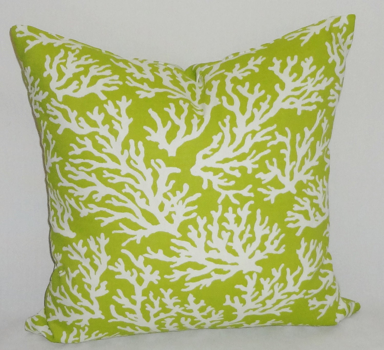 OUTDOOR Lime Green Coral Print Pillow Cushion Cover 18x18 Porch Deck Decorative Pillows