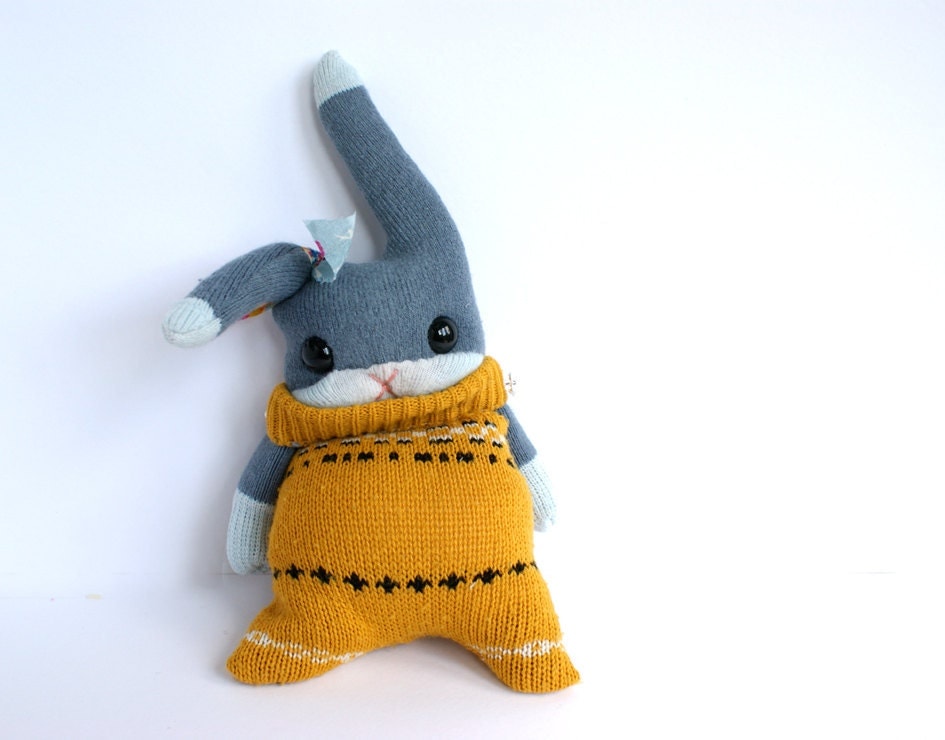 Little SockRabbit, mustard sweater