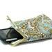 IPhone 5 Case / Cigarette Case - 5, 4, 4S, 3GS, Large Cell Phone - Paisley Brown, Blue and White 100% cotton - Antique Bronze Frame
