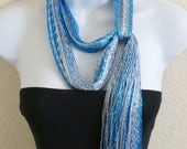 Multipurpose Shiny blue white silver color scarf belt bustier top and shawl