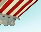 red stripe, retro summer,  red, white, beach decor, candy cane awning, cyan, cream, red - Stripes, 8x8 fine art photograph