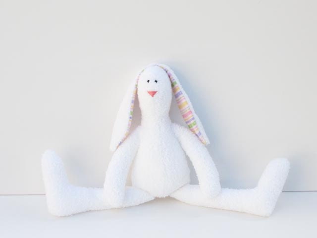 Cute soft terry cloth stuffed bunny doll- rabbit hare - white softie plush bunny rabbit toy- gift idea for baby shower,gift for girl and boy