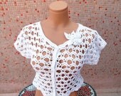 Crochet White Bridal Bolero and Removable Crochet Brooch