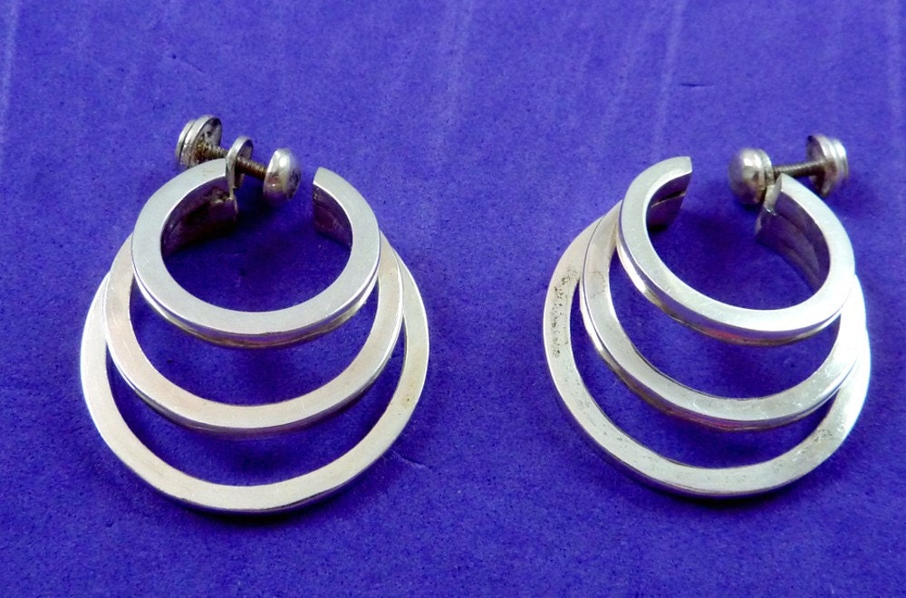 Vintage Marcel Boucher Parisina Taxco Mexican Sterling Silver Hoop Earrings 14724