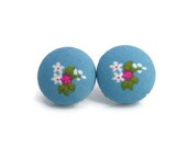 Buttons Earrings, Fabric Buttons Earrings, Stud Earrings, Flower Earrings, ready to ship