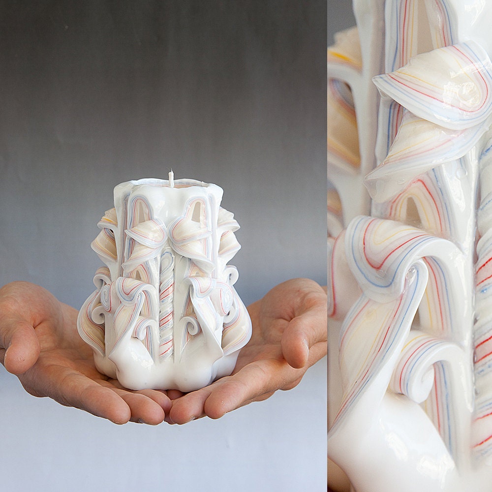 Carved candle - White candle - Small candle