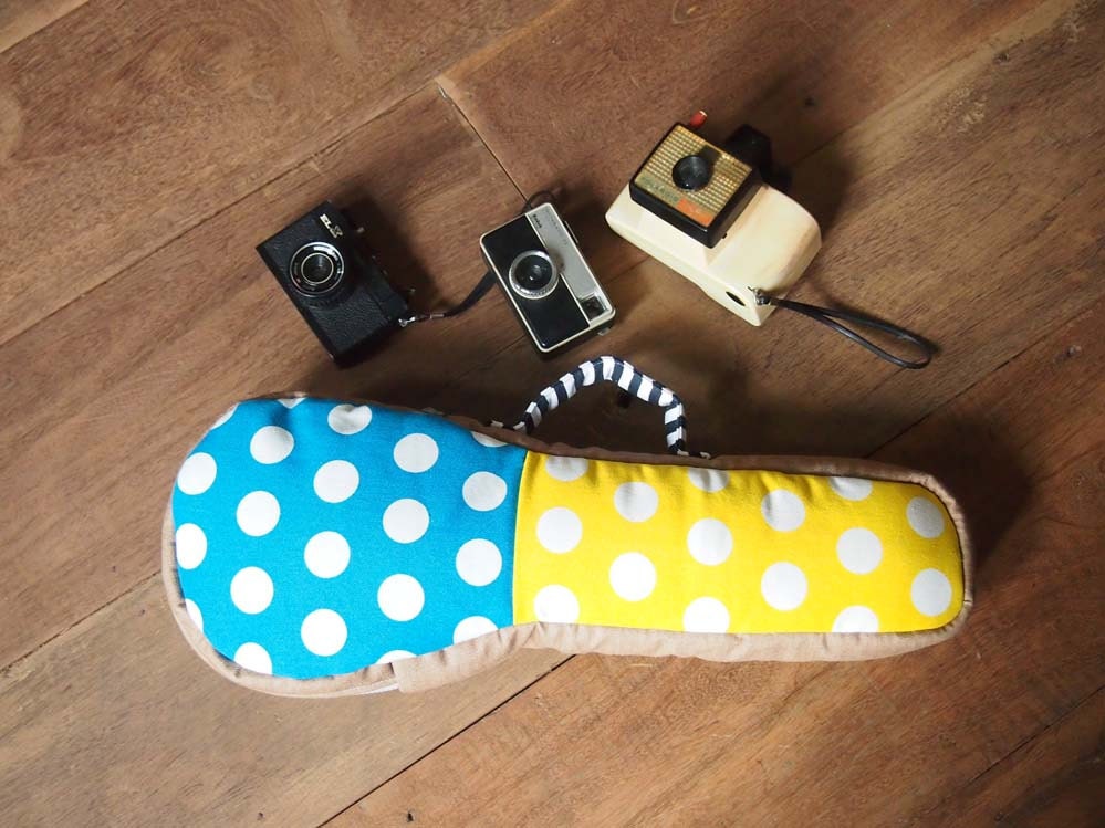 SALE - Summer Rain - Blue and White Polka dot and Yellow and White Polka Dot Ukulele Bag (Soprano Size) Ready to ship
